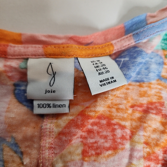Joie 100% Linen Colorful Tropical Print Ladies Cap Sleeve Shirt Size 1X - Picture 6 of 6